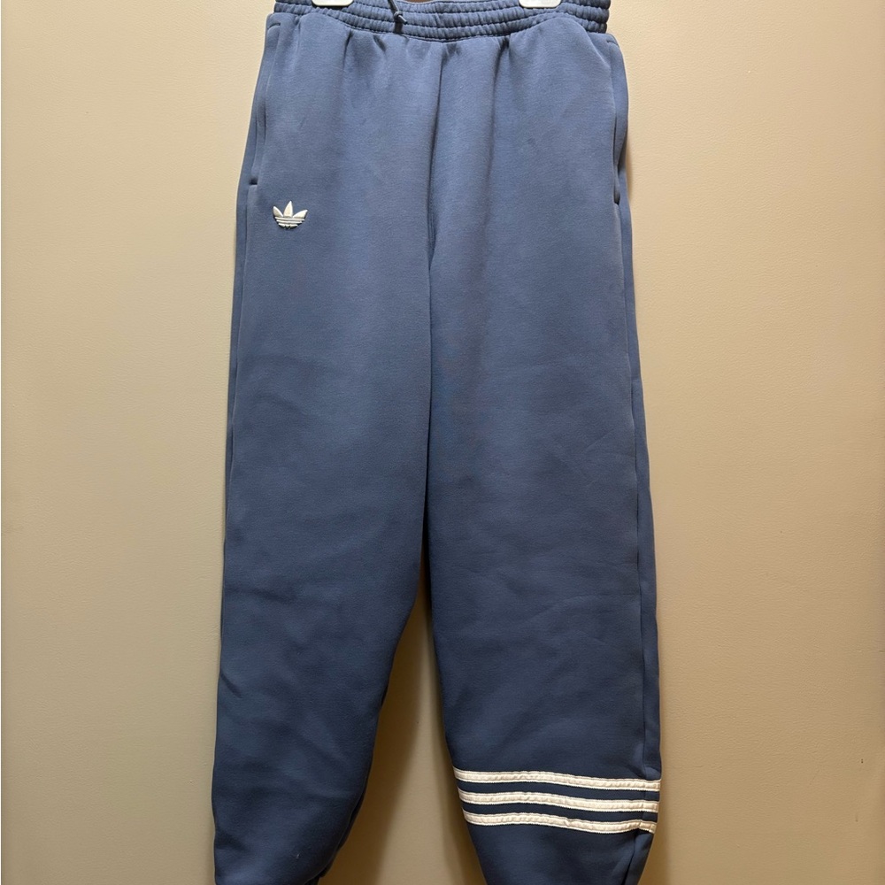 Adidas Blue Sweatpants with White Stripes women’s